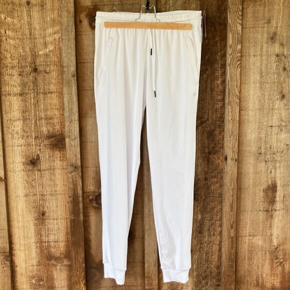 Gradual White Jogger Track Pant Zipper Pockets Tapered Running Sweatpants Lounge - Picture 2 of 15